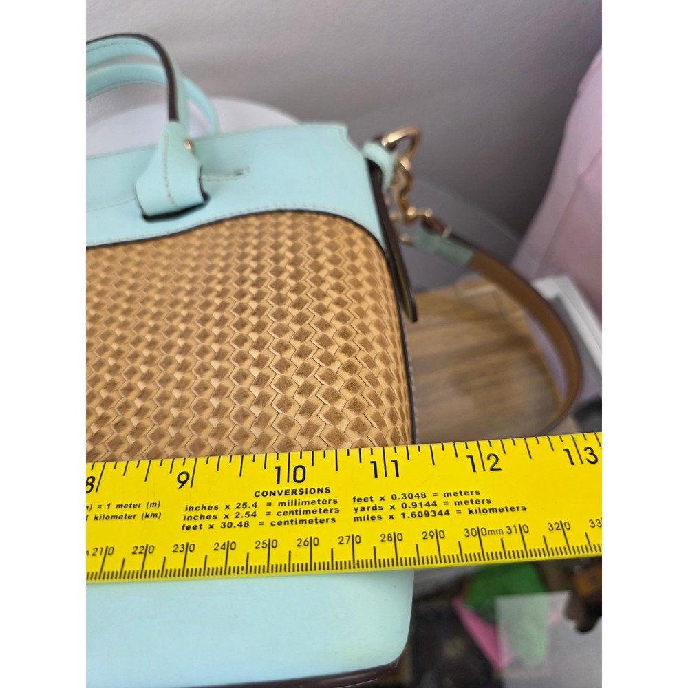 Dooney & Bourke Beacon Woven Domed Satchel Light Blue Tan Crossbody Handbag - Picture 7 of 12